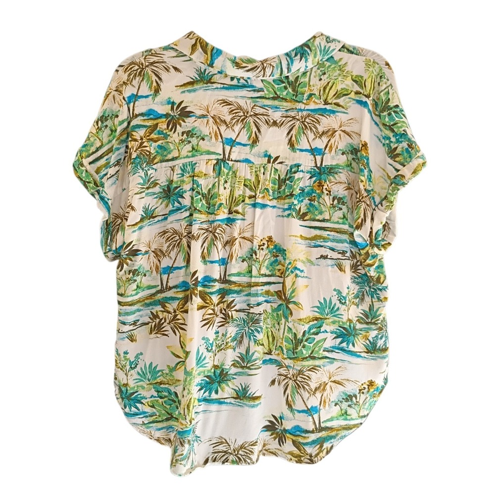 ROSE + OLIVE Palm Tree Tropical Button Up‎ Shirt Sleeve Shirt Women's Sz M Rayon - Picture 3 of 8